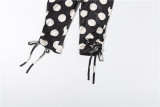 Women Spring Irregular Polka Dot Tight Fitting Casual Seven-point Pants