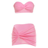 Women Spring Strapless Knotted Irregular Bodycon Midi Skirt