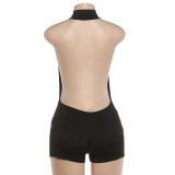 Women Summer High Neck Halter Neck Low Back Sexy Jumpsuit