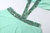 Women Summer Halter Neck Low Back Sequin Patchwork Bodycon Dress