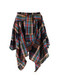 Women High Waist Plaid Irregular Patchwork Midi Skirt