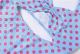 Women Summer Halter Neck Low Back Hollow Out Polka Dot Five-point Jumpsuit