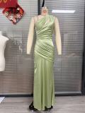 Women Slash Shoulder Hollow Out Asymmetric Pleated Mermaid Dress