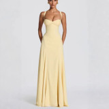 Women Chic Ruched Slim Waist Strap Dress