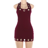 Women Summer Halter Neck Low Back Slim Bodycon Dress