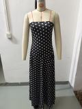 Women Spring Polka Dot High Neck Strapless Ruffled Career Dress