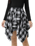 Women High Waist Plaid Irregular Patchwork Midi Skirt