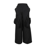 Women Casual Patchwork Lace Cargo Pocket Wide Leg Pants