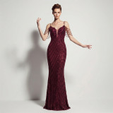 Women Sexy Sequin Tassel Mermaid Formal Party Evening Dress
