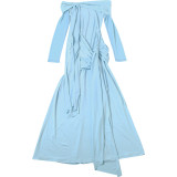 Women Spring Solid Color Off Shoulder Lace-Up Sexy Long Dress