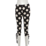 Women Spring Irregular Polka Dot Tight Fitting Casual Seven-point Pants