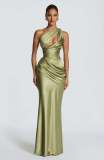Women Slash Shoulder Hollow Out Asymmetric Pleated Mermaid Dress