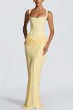 Women Solid Color Tie Patchwork Ruched Strapless Dress