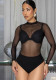 Women Summer Long Sleeve Mesh See-through Slim Fit Bodysuit