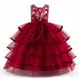 Kids Summer Mesh Tulle Embroidered Flower Girl Dress