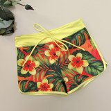 Women Summer Tropical Leaf Printed High Waist Square Leg Swimsuit