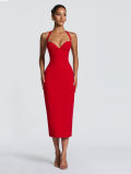 Women Summer Halter Neck Lace Patchwork Back Tie Long Bodycon Dress