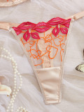 Women Summer Sexy Red Lip Embroidery Mesh See-through Bra Lingerie Set
