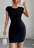 Women Summer Solid Sexy Slim Fit Low Back Pearl Back Knot Mini Dress