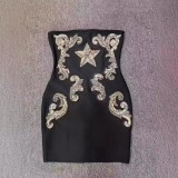 Women Summer Strapless Rhinestone Star Embroidery Low Back Bandage Mini Party Dress
