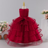 Kids Summer Mesh Tulle Embroidered Flower Girl Dress