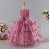 Kids Summer Mesh Tulle Embroidered Flower Girl Dress