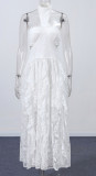 Women Summer Halter Neck Lace Patchwork Pattern Sleeveless Strapless Long Dress