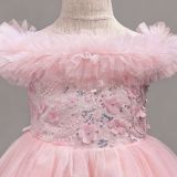 Kids Summer Burgundy Mesh Tulle Flower Girl Dress (3-12 Age)
