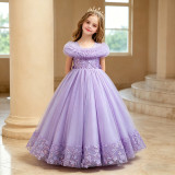 Kids Summer Burgundy Mesh Tulle Flower Girl Dress (3-12 Age)