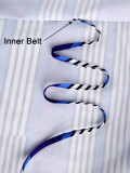 Women Summer African Striped V-neck Drawstring Color Contrast Robe Dress