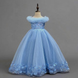 Kids Summer Burgundy Mesh Tulle Flower Girl Dress (3-12 Age)