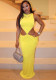 Women Summer Sexy Solid Color Sleeveless Low Back RuchedLong Dress