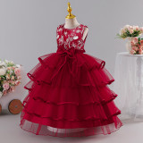 Kids Summer Mesh Tulle Embroidered Flower Girl Dress