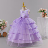 Kids Summer Mesh Tulle Embroidered Flower Girl Dress