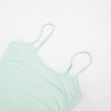 Women Summer Solid Mesh See-through Ruched Shoulder Strap Bodycon Dress