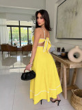 Women Summer Hollow Out Slim Waist Strap Maxi Dress