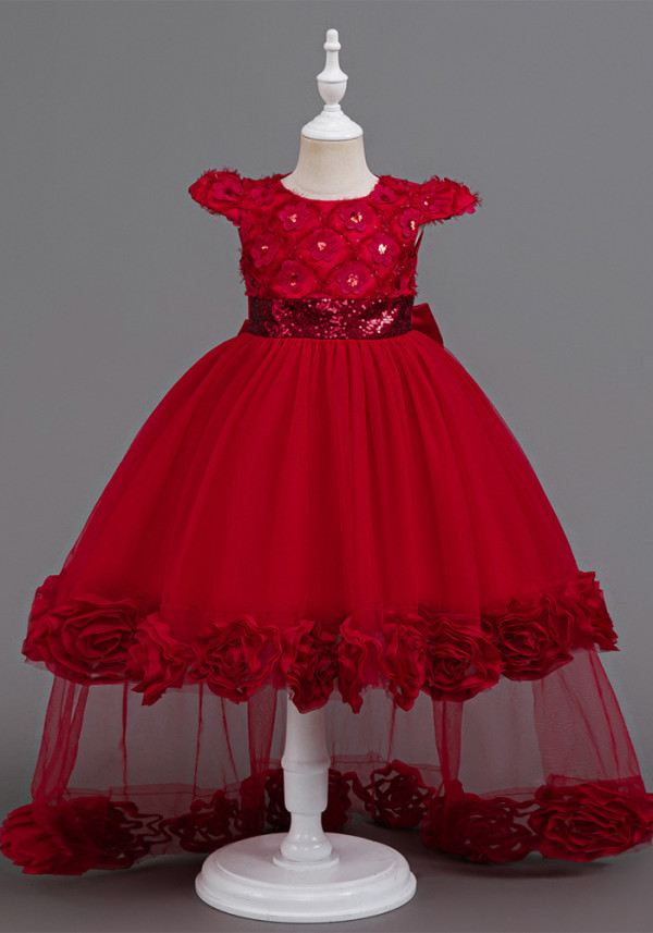 Kids Summer Glitter Embroidered Wedding Princess Tulle Dress