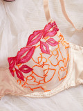 Women Summer Sexy Red Lip Embroidery Mesh See-through Bra Lingerie Set