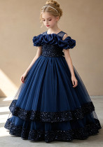 Kids Summer Glitter Multi-layer Tulle Long Princess Evening Dress