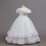 Kids Summer Glitter Multi-layer Tulle Long Princess Evening Dress