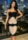 Women Summer Black Strapless Rhinestone Trim Hollow Heart Print Tight Fitting Bandage Bodycon Dress