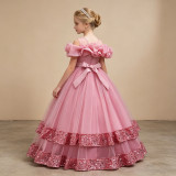 Kids Summer Glitter Multi-layer Tulle Long Princess Evening Dress