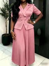 Women Turndown Collar Elegant party pleated dress