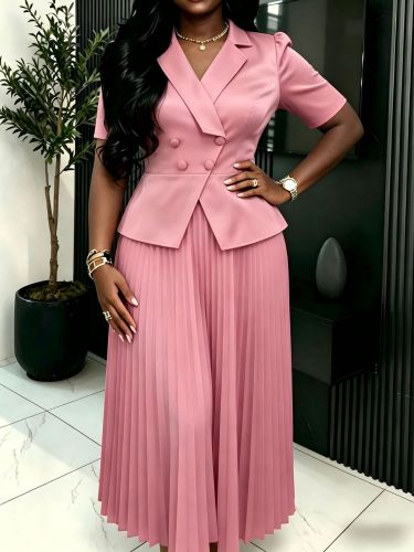 Women Turndown Collar Elegant party pleated dress