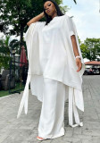 Women Summer Satin Cape Top & Wide Leg Pants Suit