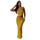 Women Summer Solid Casual Beach Two-piece Skirt Set