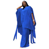 Women Summer Satin Cape Top & Wide Leg Pants Suit