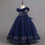 Kids Summer Burgundy Mesh Tulle Flower Girl Dress (3-12 Age)