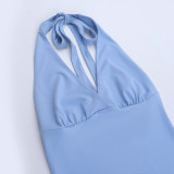 Women Summer Sexy Slim Fit Low Back Halter Strap Irregular Mini Dress