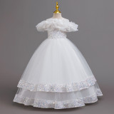 Kids Summer Glitter Multi-layer Tulle Long Princess Evening Dress